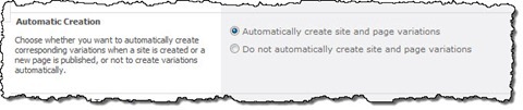 The Automatic Creation option highlighted in the Variation Settings page