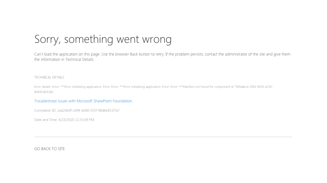 Error page when trying to use SharePoint Framework web part as a Teams tab