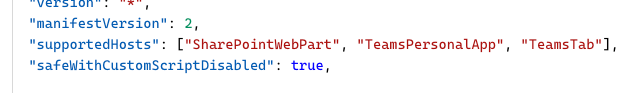 The supportedHosts property in a SharePoint Framework web part manifest