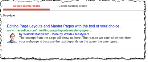 Google authorship information displayed in the Google Structured Data Testing Tool