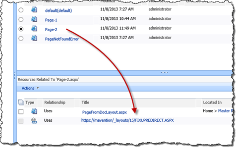 Fixupredirect link highlighted in the related resources view