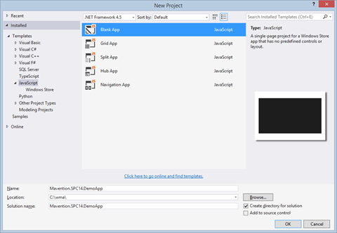 Creating a new Windows Store app with Visual Studio 2013