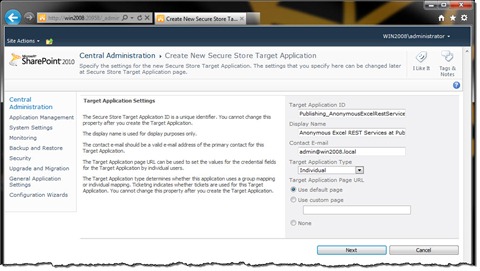 Target Application information in the Secure Store Service