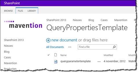 The ‘queryparametertemplate.xml’ file uploaded in the QueryPropertiesTemplate Document Library