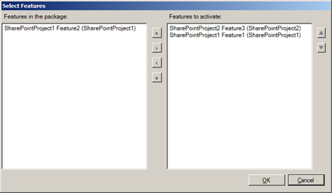 'Select Features' dialog showing Features from the current Package