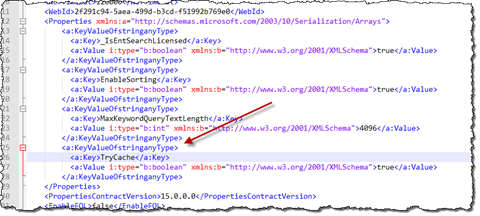 The TryCache property added to the queryparametertemplate.xml file