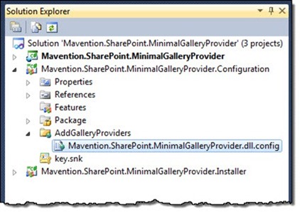 The configuration file highlighted in the Solution Explorer