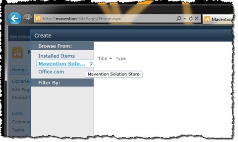 Mavention Solution Store selected in the Create dialog window