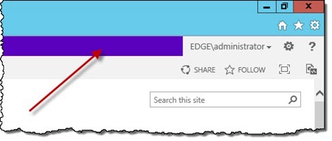 The ‘Suite Links’ area highlighted on the standard SharePoint 2013 Master Page