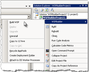 Building a WSP using WSPBuilder context menu in Visual Studio