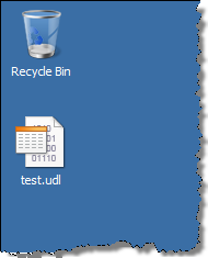 test.udl file on the Desktop