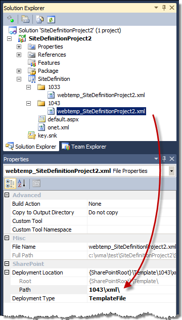 Changing the Deployment Location for a WebTemp*.xml file using the Properties Window