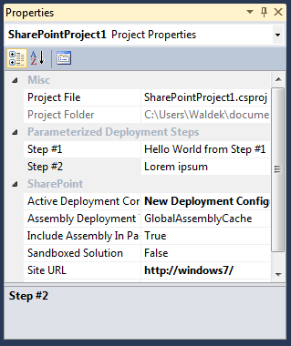 Providing values for the Parameterized Deployment Steps properties