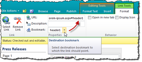 Bookmark selected in the Bookmark Picker automatically added to the URL.