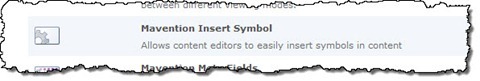 The Mavention Insert Symbol Feature in the Site Collection Features list