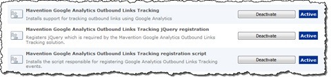Mavention Google Analytics Outbound Links Tracking Features listed on the Site Collection Features page