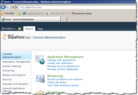 SharePoint 2010 Central Administration site