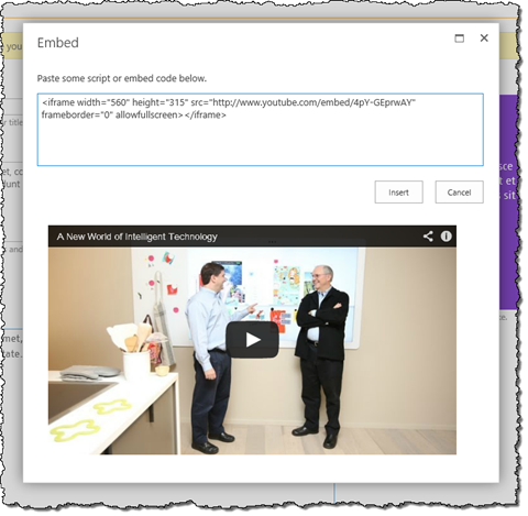 Inserting YouTube video snippet on a publishing page in SharePoint 2013