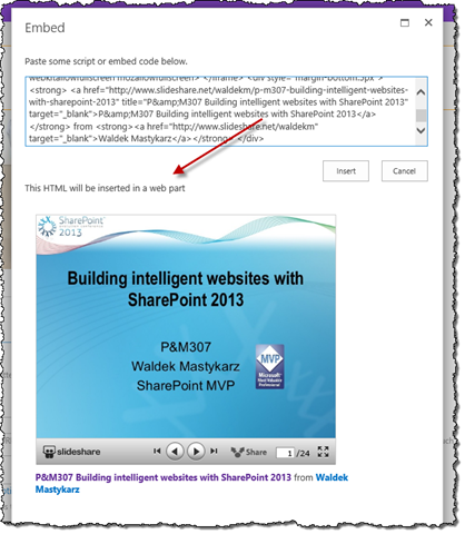 Embedding a SlideShare widget on a publishing page in SharePoint 2013