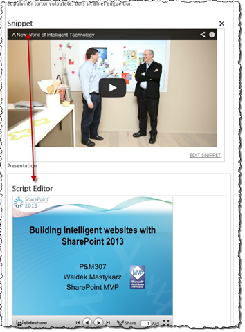 YouTube and SlideShare widgets embedded on a publishing page