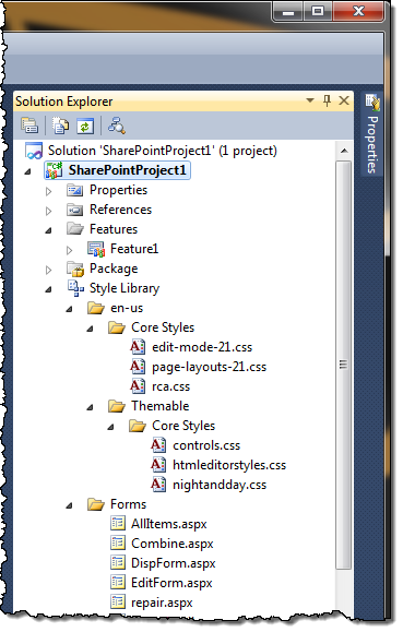 File tree imported into a SharePoint Project