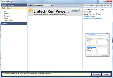 Installing Imtech Run PowerShell Script Deployment Step using Visual Studio Extension Manager