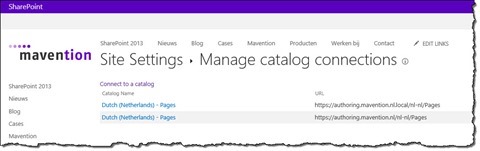 Two Catalog Connections on the ‘Manage catalog connections’ page