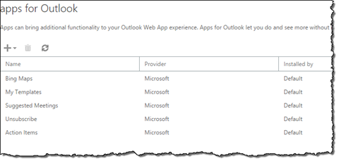 The ‘Apps for Outlook’ page in Outlook Web Access