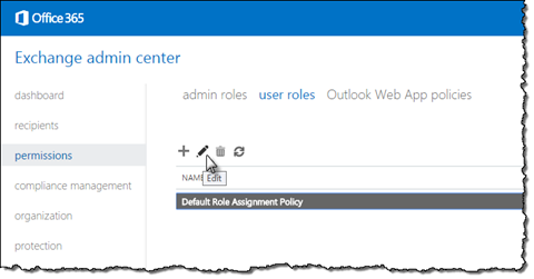 The ‘Edit’ policy button highlighted in Exchange admin center