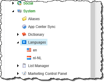 The Languages item highlighted in the Content Editor in Sitecore