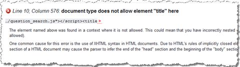 Error in the markup validation process caused by two title elements in the HTML