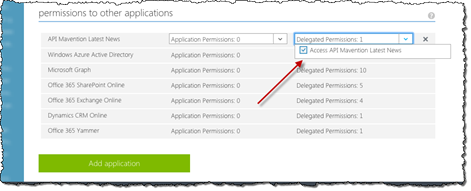 The 'Access' permission higlighted in the delegated permissions drop-down