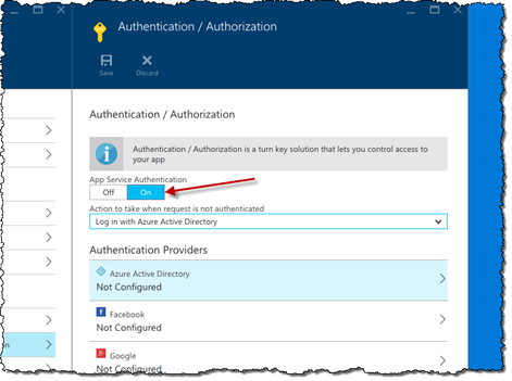 App Service Authentication option enabled for the Azure API App