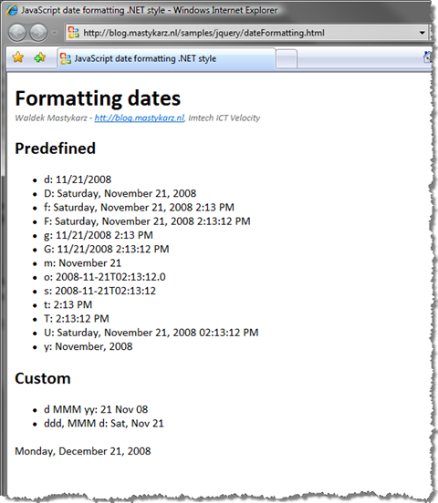 Dates formatted with JavaScript