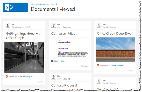 Documents I viewed recently showed in the Mavention Documents I Viewed App for SharePoint