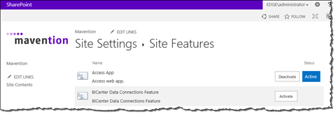 The Access App Feature activated in a SharePoint 2013 Site