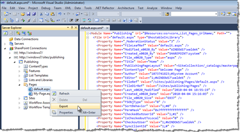Publishing Pages added to Visual Studio 2010 SharePoint Developer Tools