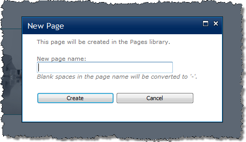 New Page dialog in SharePoint 2010