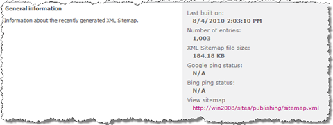 Report about the most recently generated XML Sitemap on the Mavention XML Sitemap settings page.
