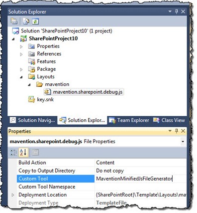 Configuring minification custom tool for a JavaScript file in Visual Studio 2010