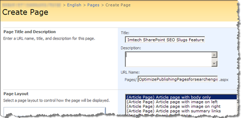 Standard page name (slug) generated by SharePoint is not optimized for search engines