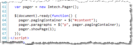 JavaScript snippet to initiate the paging functionality