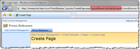 Preselect a Page Layout using the LayoutName query string parameter