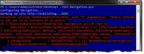 An exception displayed in a PowerShell window