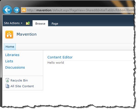 Content Editor Web Part added to a Web Part Page in SharePoint 2010