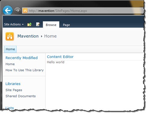 Content Editor Web Part added to a Wiki Page in SharePoint 2010
