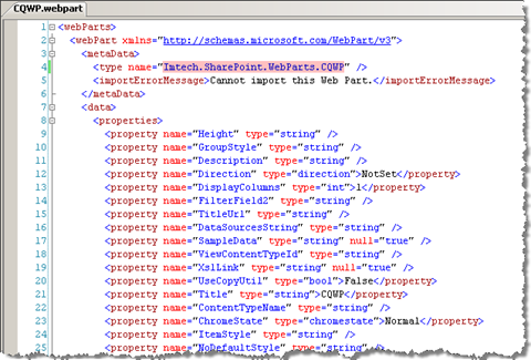 XML of an exported web part