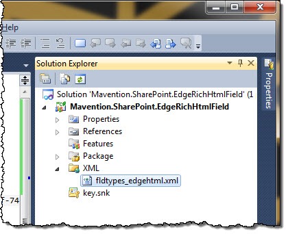 Field Definition highlighted in the SharePoint Project structure