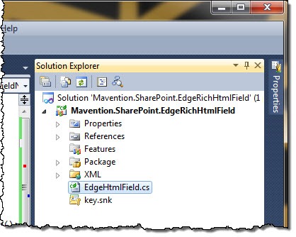Field Definition class highlighted in the SharePoint Project structure