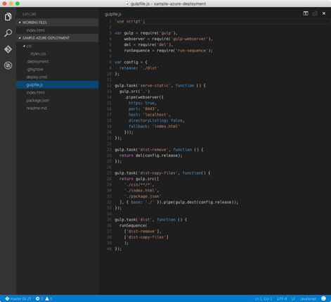 Gulpfile.js open in Visual Studio code